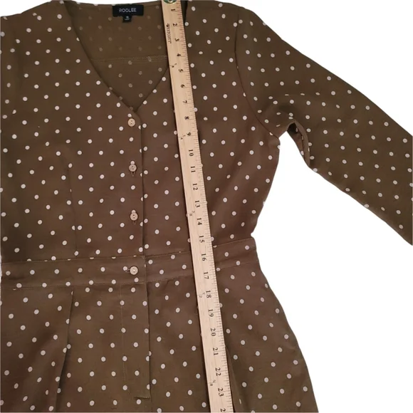Roolee Polka Dot Jumpsuit Olive Green Button Down 3/4 Sleeve Size Small - Picture 8 of 12